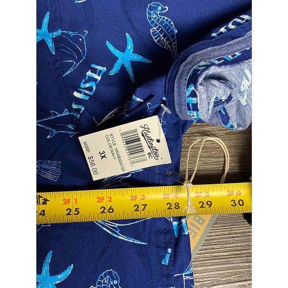 Huntington Beach Club navy cotton ocean print men's short sleeve shirt 3XL - Picture 6 of 9